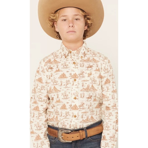 Ariat Other - Ariat Boys' Conversation Print Long Sleeve Button-Down Western Shirt cream 10-12